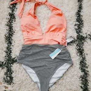 CUPSHE Stripe One-Piece Halter Swimsuit XXL 12/14